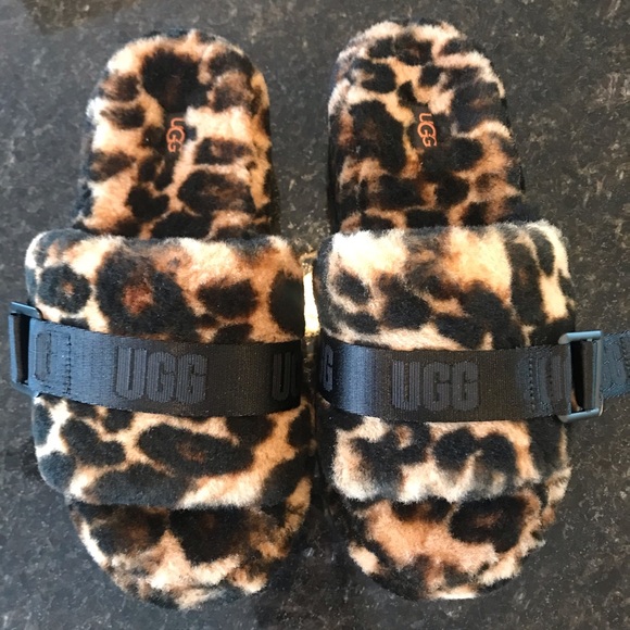 New UGG Fluffita Panther Print Slippers, Leopard Print Slides, Caramel Slip Ons - Picture 7 of 16